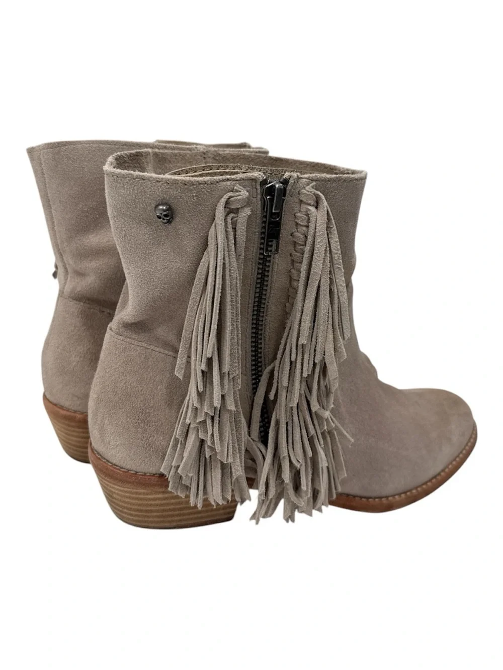 Zadig & Voltaire Pearce Fringe Ankle Booties Womens Size 8.5 Taupe Suede Leather
